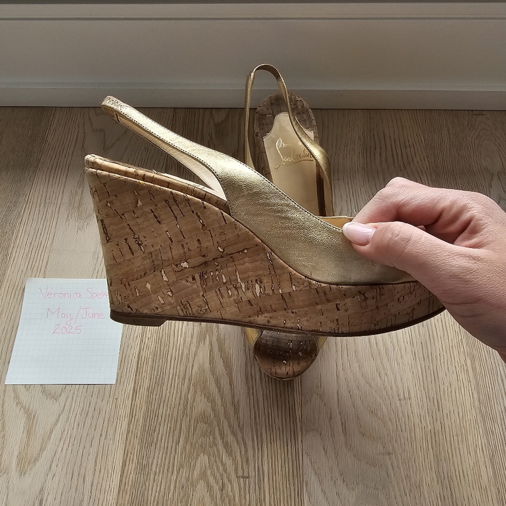 Christian Louboutin Gold Slingback Wedges Size 41